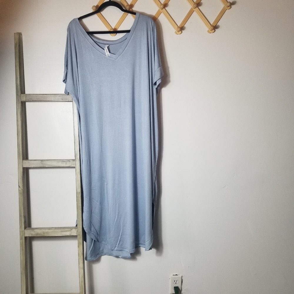 NWOT ZENANA OUTFITTERS WOMEN'S LIGHT BLUE SHIRT DRESS SIZE 3X (READ FULL DESCRIP